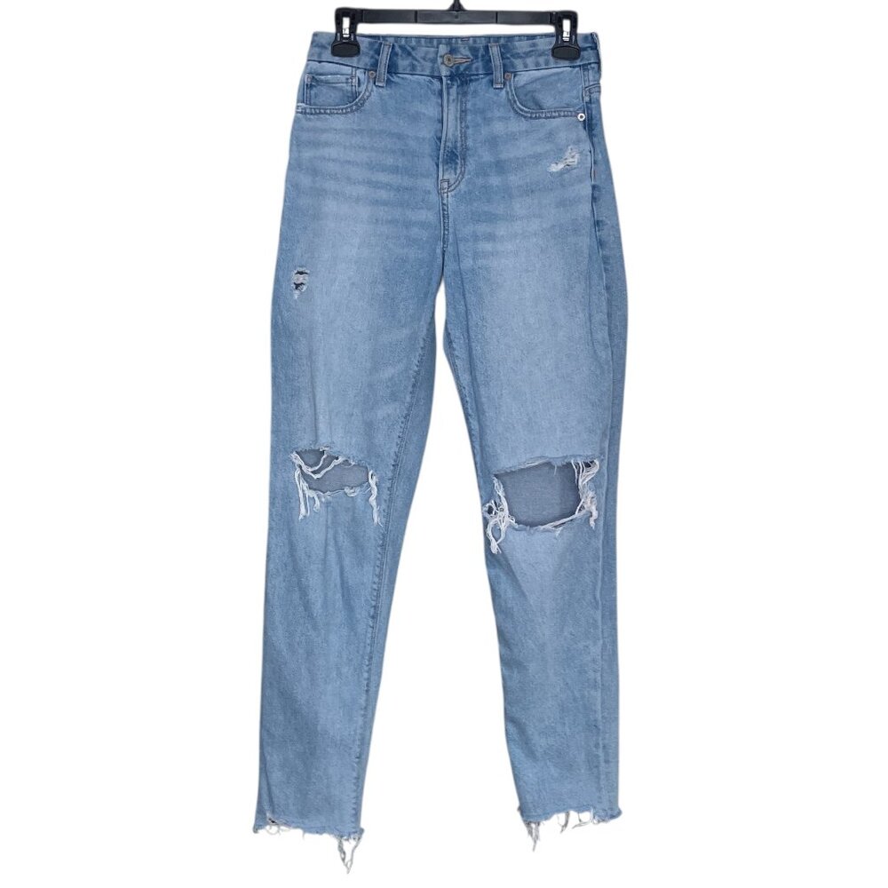 American Eagle 2 Regular Light Wash Strigid Curvy Mom Distressed Raw Hem Jeans